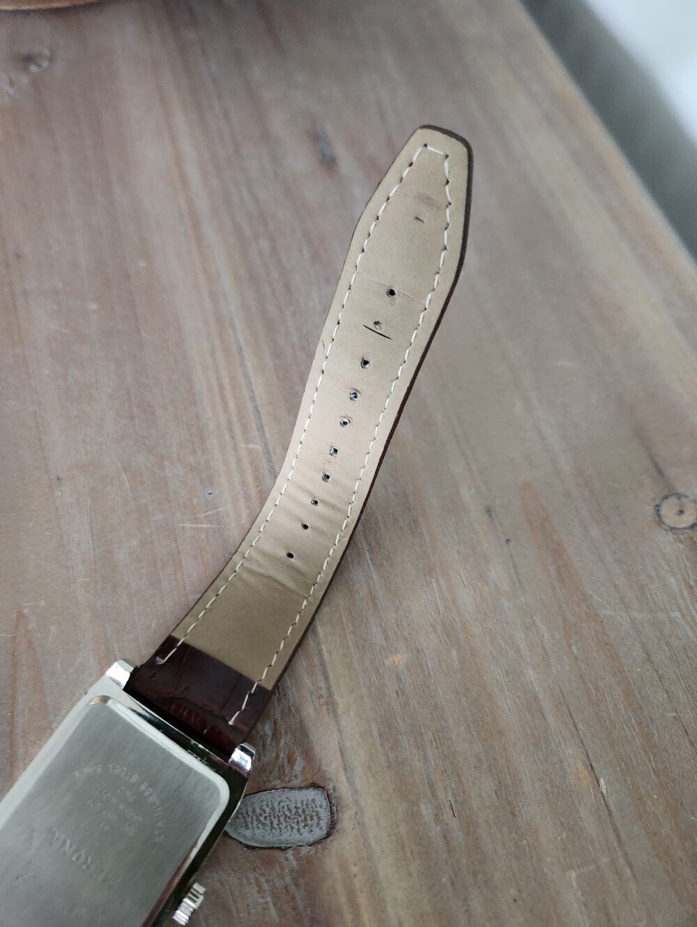 ⌚ Merona Men's Rectangular Dress Watch | Brown Croc-Embossed Strap | New Battery - Picture 6 of 9